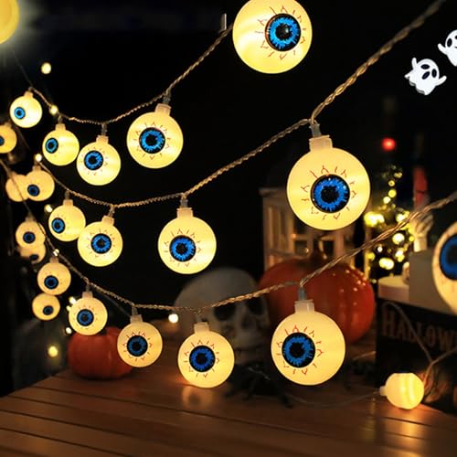 LCHYI Halloween Eyeball String Lights - 3M 20LED Battery Operated Flashing Scary Lights for Indoor/Outdoor Decor (Warm White)