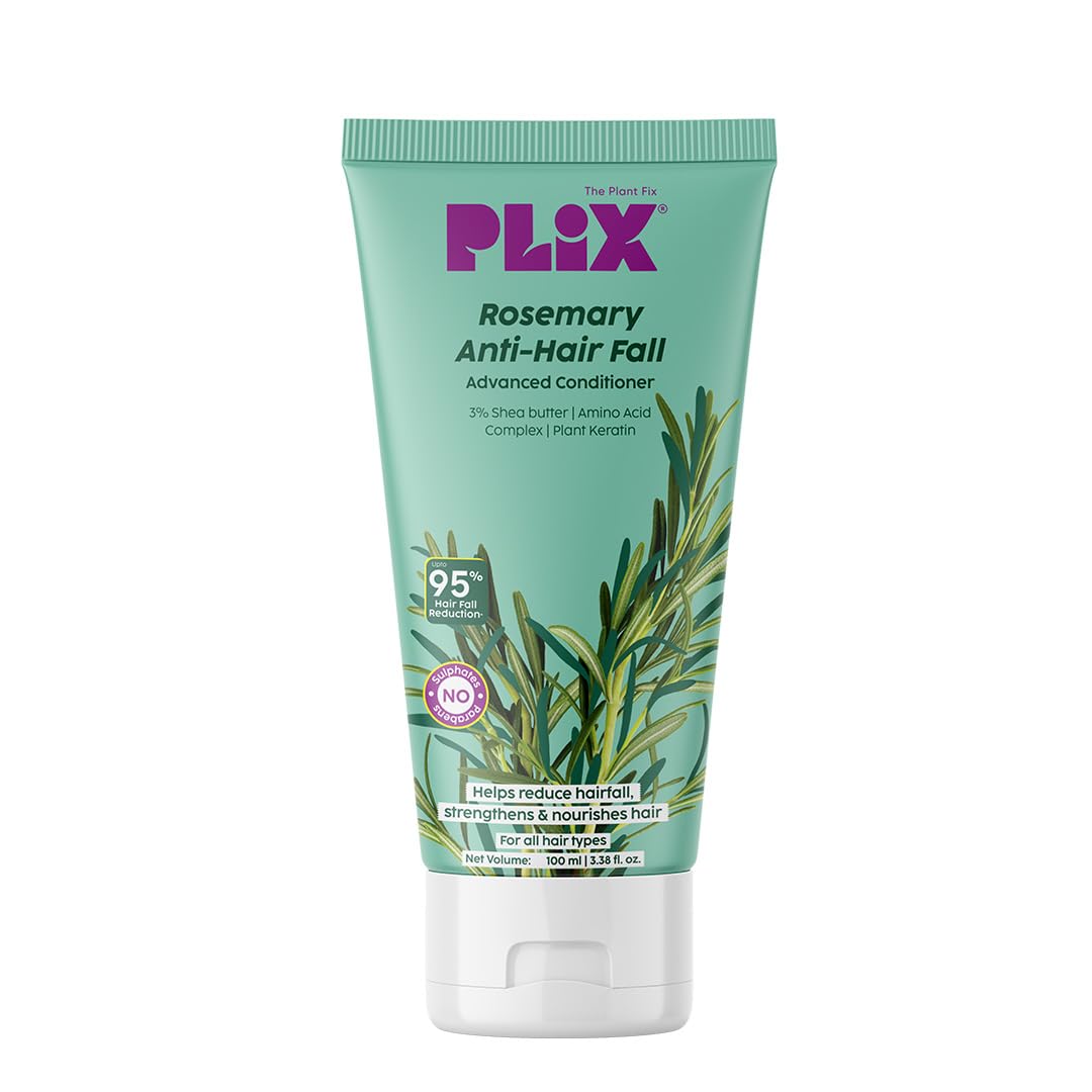 Plix Rosemary Advanced Anti Hair Fall Conditioner | 3% Shea Butter | Nourishes Deeply | Silky Soft & Tangle-Free Hair | All Hair Types | Men & Women | Sulphate & Paraben Free | 100 ml
