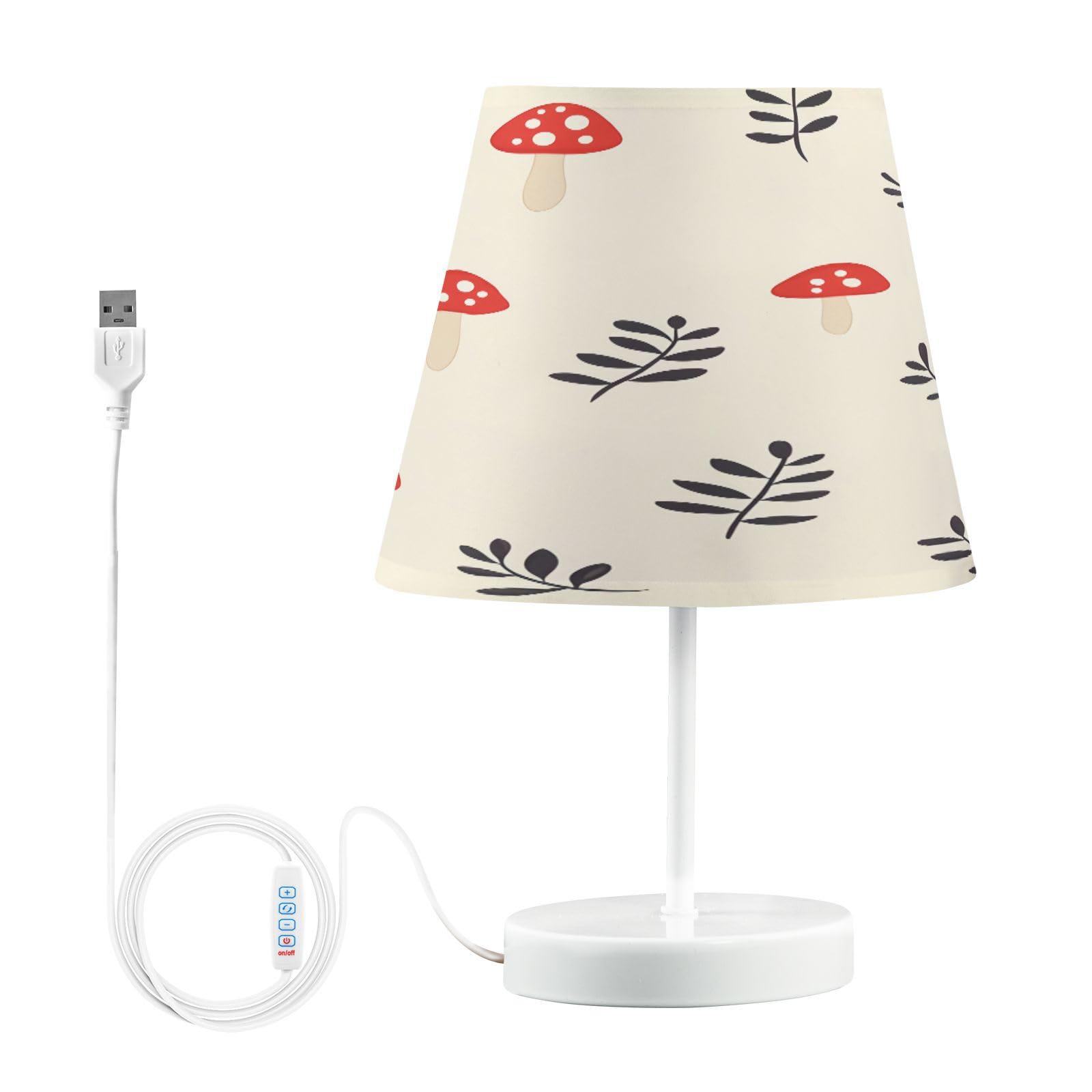 Waassud Mushrooms Pattern Beside Table Lamp for Bedroom Desk Lamp 3 Color Temperatures with USB LED Nightstands Lamps for Living Room Office Small