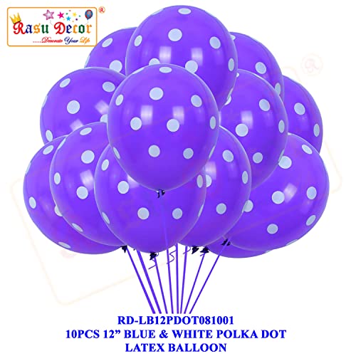 Image of RasuDecor 10 Pieces 12 inch Polka Dot Latex Balloon Blue and White Dot Colorful Balloons, 12 Inch Latex Polka Dots Balloons for Kids Women Men Birthday Easter Engagement Wedding, Halloween Party Supplies Decor #RasuImpex (10Pcs 12 inchPolkaDotBlueWhite)