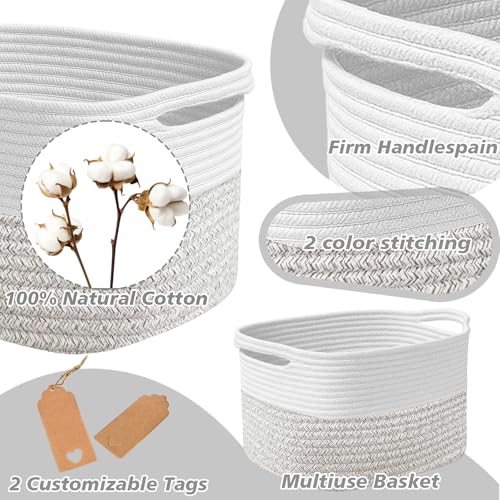 Image of Woven Storage Basket, Cotton Rope Closet Organizers Bins for Clothes Blanket Towels, Stylish Gift Baskets with Handles, 13.4 x 9.3 x 9.5 in, White and Grey (Pack of 1)