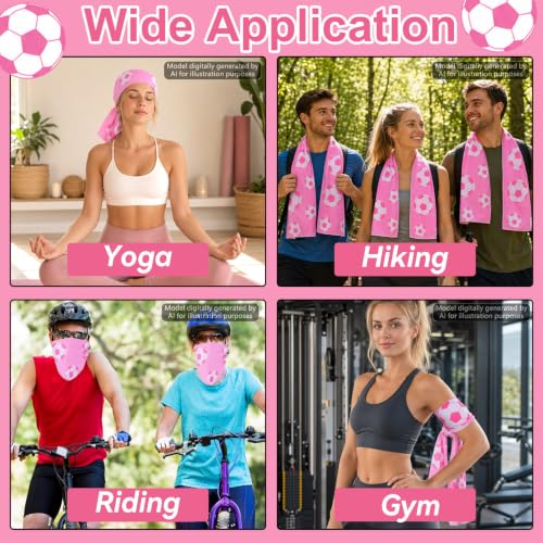 Image of 30Pcs Pink Soccer Ball Cooling Towels for Neck and Face 40 x 12 Inch Sports Team Gifts Sweat Microfiber Workout Ice Towel for Gym Pink Breathable Chilly Bulk Neck Wraps for Athletes Camping Outdoor