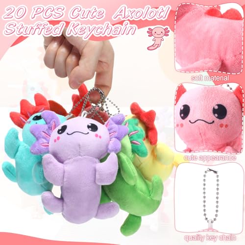 Image of WinnerWhy 20 Pcs Axolotl Plush Small Axolotl Stuffed Keychains Ornament Bulk Galentines Gifts for Birthday Party Supplies(Multicolor)