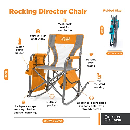 Creative Outdoor Collapsible Folding Rocking Director Chair | Folding Chair For Camping Picnic Beach Patio (Orange/Gray) #TOP1