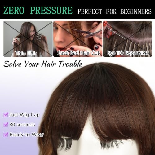 Image of AISI HAIR Bob Curly Wig with Bangs Short Wavy Wigs for Women