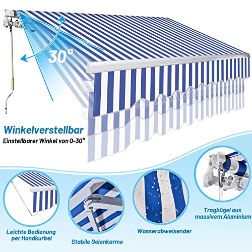 Toldo retráctil regulable en inclinación de 350x300 cm con lona de protección solar anti-UV 5