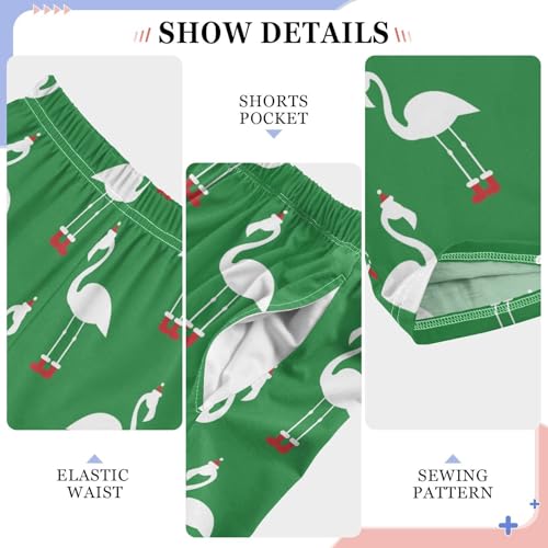 Merry Xmas Flamingo Boys Long Pants Soft Trousers Elastic Waist Kids Lounge Bottoms with Pockets S-XL4