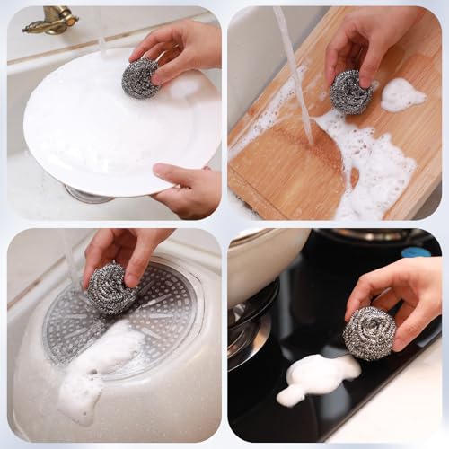 Image of Reallnaive 200 Pcs Stainless Steel Wool Scrubber Bulk Steel Wool Sponges Pack Metal Dishwashing Wire Scouring Pads Heavy Duty Clean Dish Pot Pan and Oven for Cleaning Kitchen Bathrooms and More