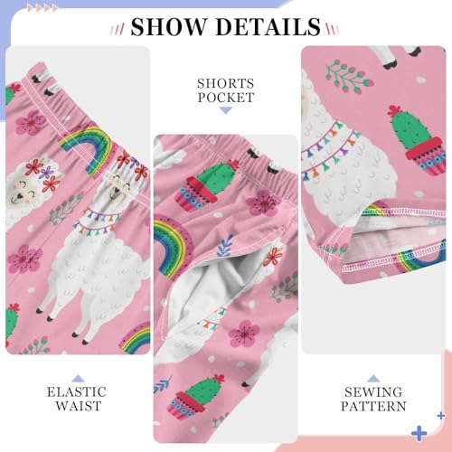 Llama Floral Cactus Boys Long Pants Soft Trousers Elastic Waist Kids Lounge Bottoms with Pockets S-XL4