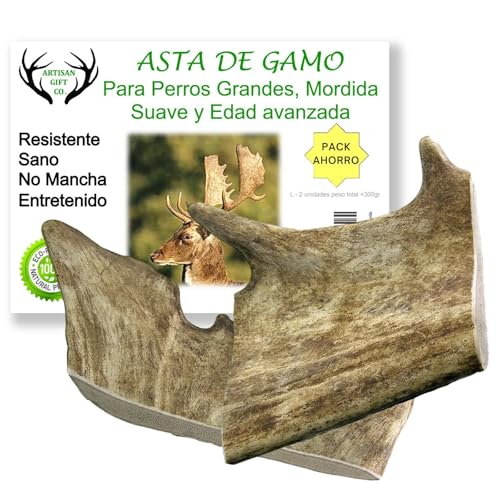 ARTISAN GIFT CO Asta de Gamo, Mordedor de Cuernos para Cachorros y Perros, Huesos Naturales. Talla L - 2 unds. Peso Total más de 300 gr.
