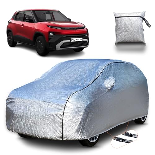 Image of Continental [SilverGuard] Dual Belts Extra Protection Tata Punch Car Cover 2026 Model, Build with Triple Stitched, Waterproof & Dustproof Car Cover for Tata Punch (Metallic Silver).