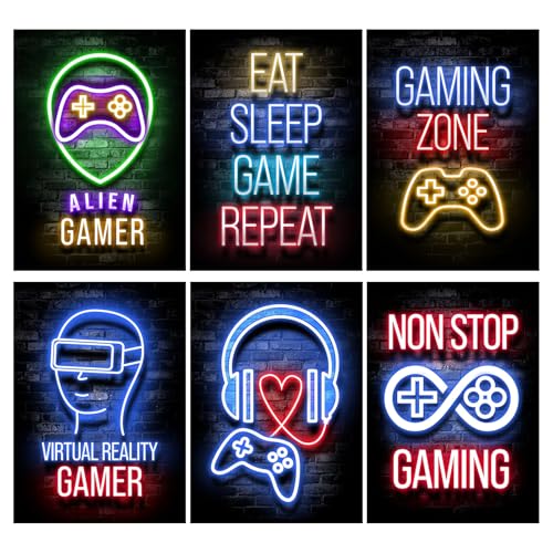 6 Piezas Pósters para Videojuegos, Póster Gameration Gaming a4 Adhesivo de Pared 3D con Diseño de Jugadores Gaming Impresiones de Arte Cuadros Decor Pegatinas Infantiles Pared Gamer Póster Gamer