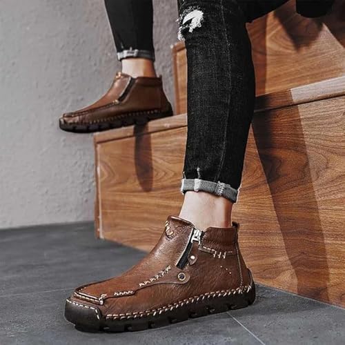 Stepthetop Motorcycle Boots(Step the Top)(Hand-Stitched Leather Boots-Wide Toe, Waterproof, Anti-Slip) for Work, Driving2