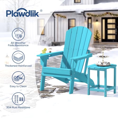 Image of Plawdlik Folding Adirondack Chair Set of 6 with Cup Holder，Wooden Textured ，Heavy All-Weather HDPE Comfortable Set Poolside Backyard Lawn, Light Blue