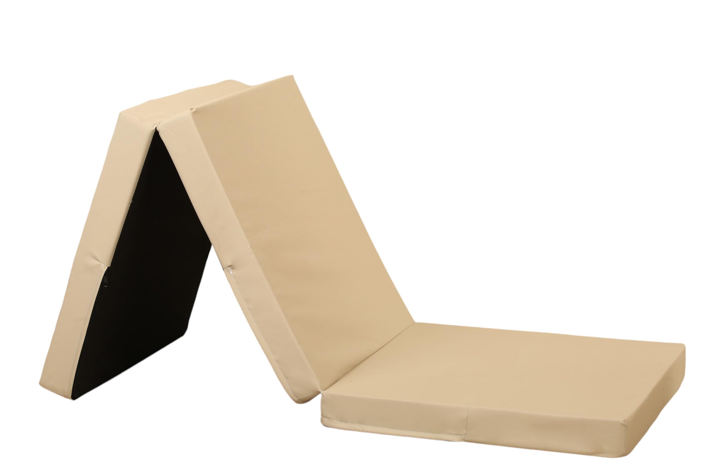 Sapphire Collection Z Bed Sleepover Kids Bed, Footstool Pouffe, Kids Chair Foldable Mattress for Indoor, Outdoor, Bedroom, Playroom - Soft & Comfy Plain Futon Set (Cream)
