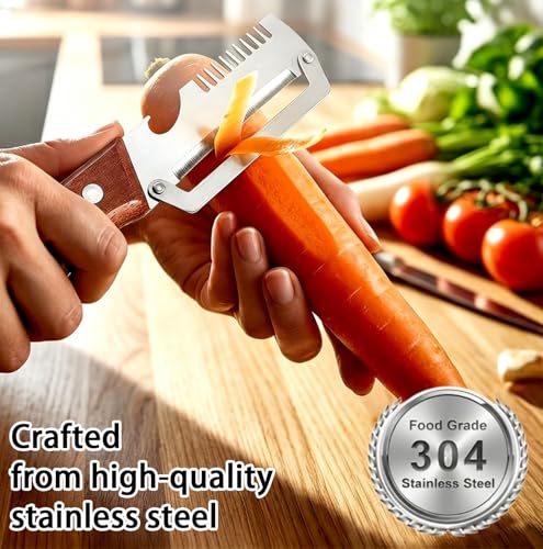 Image of Multi-Functional Vegetable Peeler, 3 in 1 Multi Functional Wooden Handle Peeler and Bottle Opener, Kitchen Gadgets Tool for Fruit Pumpkin Peeling Potato Carrot Veggie Peeler