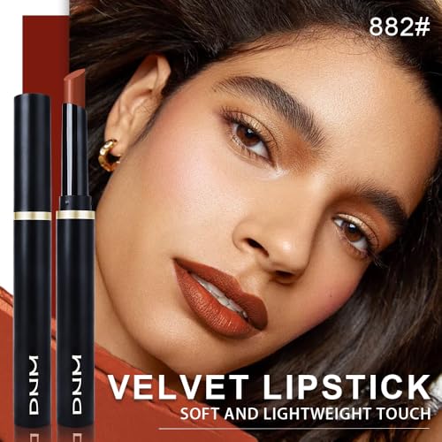 Image of evpct Coral Brown Velvet Matte Lipstick, High Pigmented Slim Lipstick Long Lasting Waterproof for Women Gift, Velvet Silky Lip Stick Stain Color Makeup Blendable 24 Hours Original Makeup Labiales,882#