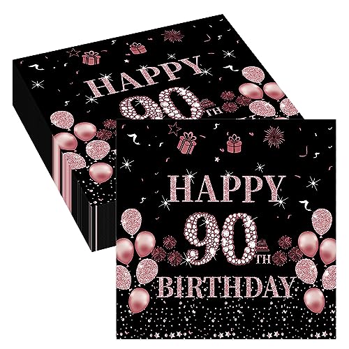 Guardanapos de papel para 90 aniversários, design vintage de 90 aniversários, 40 guardanapos de cocktail, guardanapos descartáveis para o 90º aniversário