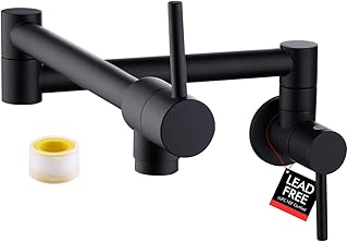 KES Pot Filler Folding Kitchen Faucet Double Joint Swing Arm Sink Faucet Articulating Wall Mount Two Handle Single Hole, Matte Black, cUPC NSF Certified Lead-Free, KN926LFF18-BK