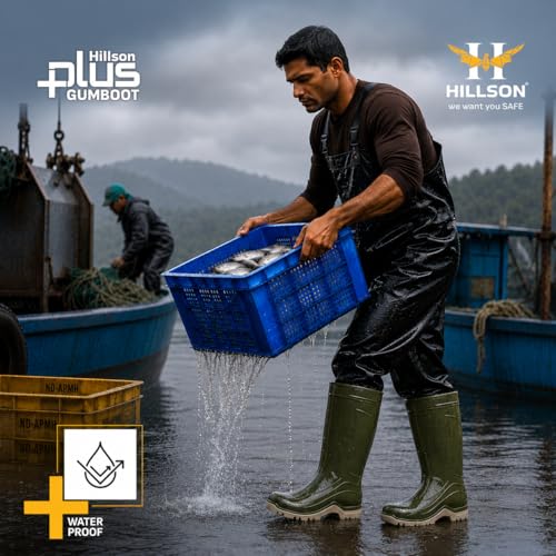 Image of Hillson Plus HP02 Gumboot | 100% Waterproof, Dual Density Sole, Anti-Skid Rainboot | Ideal For Monsoons, Fisheries, Farming, Paddy Fields, Food Industry | Size 08 UK /INDIA