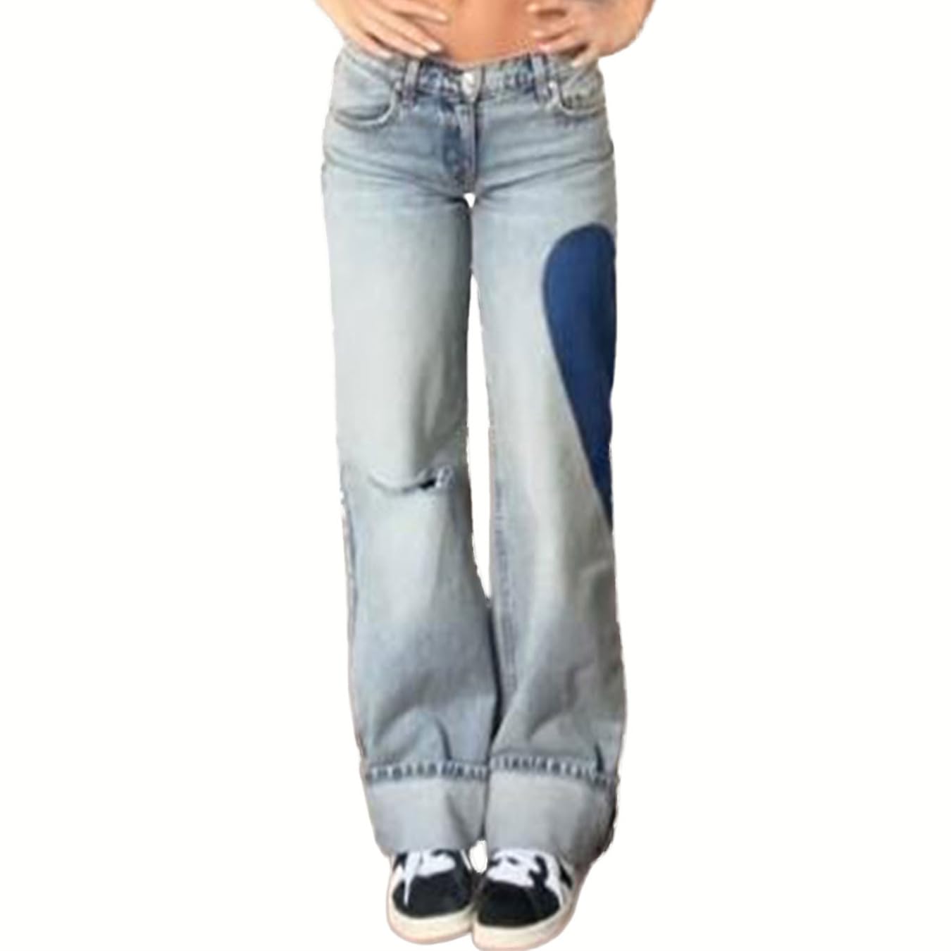 Heart Print Baggy Jeans for Women Y2K Loose Fit Wide Leg Casual Denim Pants Vintage Fall Trendy Trousers Streetwear