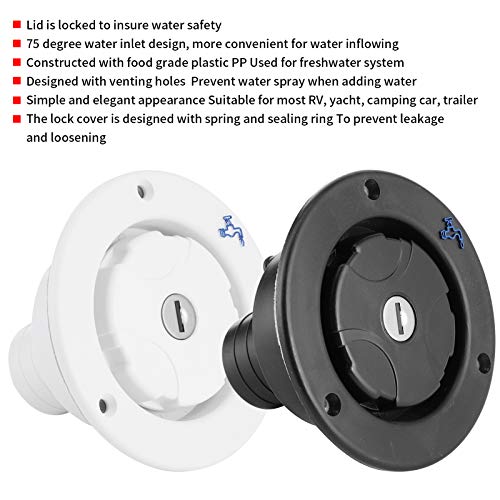 Image of Black Fresh Water Fill Hatch Inlet Round Water Inlet Fill Lock Tank Filling Port W /Key for RV Yacht Camping Suitable for Yacht Camper Trailer(Black)