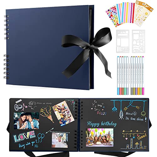 DazSpirit Photo Album Scrapbook, 80 Page DIY Memory Book with 12 Metallic Pens & 8 Photo Stickers, Holds 420 Photos
