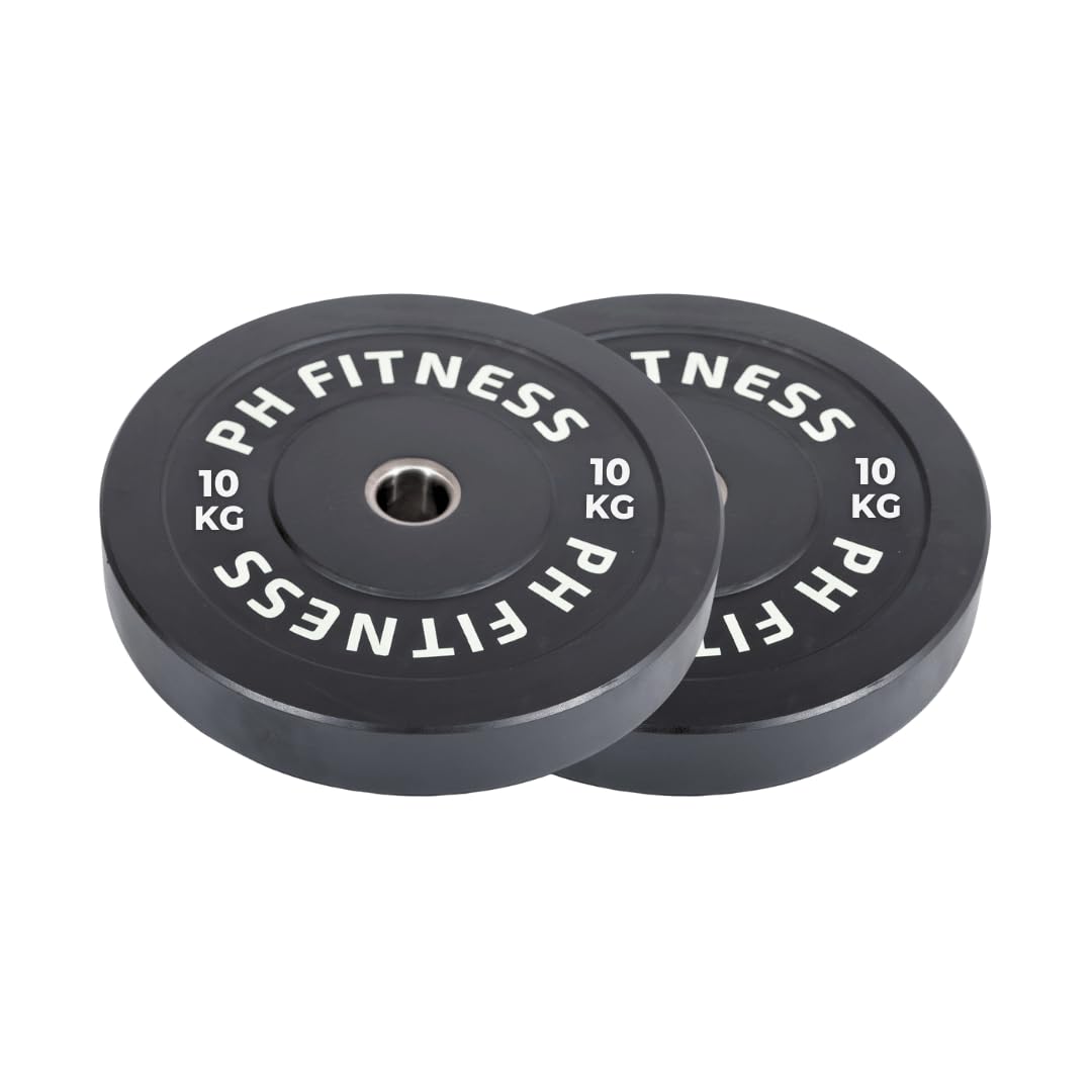 PH Fitness Juego de discos de peso de goma olímpicos de placas de parachoques -50 mm de diámetro - Negro, Discos de peso para gimnasio, gimnasio en casa para levantamiento de pesas y entrenamiento de