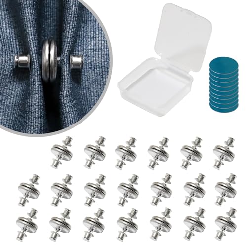 20Piars Curtain Magnets Closure Silver Magnetic Curtains Button Clip with 10 Self-Adhesive Patch Strong Magnetic Drapes Buckle to Keep Curtains Closed Prevents Light Leakage