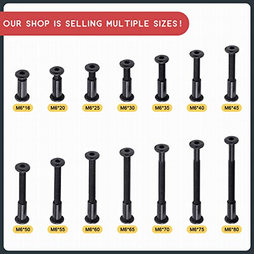 Hilitchi M6 Hex Drive Socket Cap Bolts Kit Countersunk Head Screws Bolts Dowel Barrel Nuts Crib Bolts Nuts Assortment Kit For Furniture Hardware Fitting (M6X16Mm-12Pcs) #TOP6