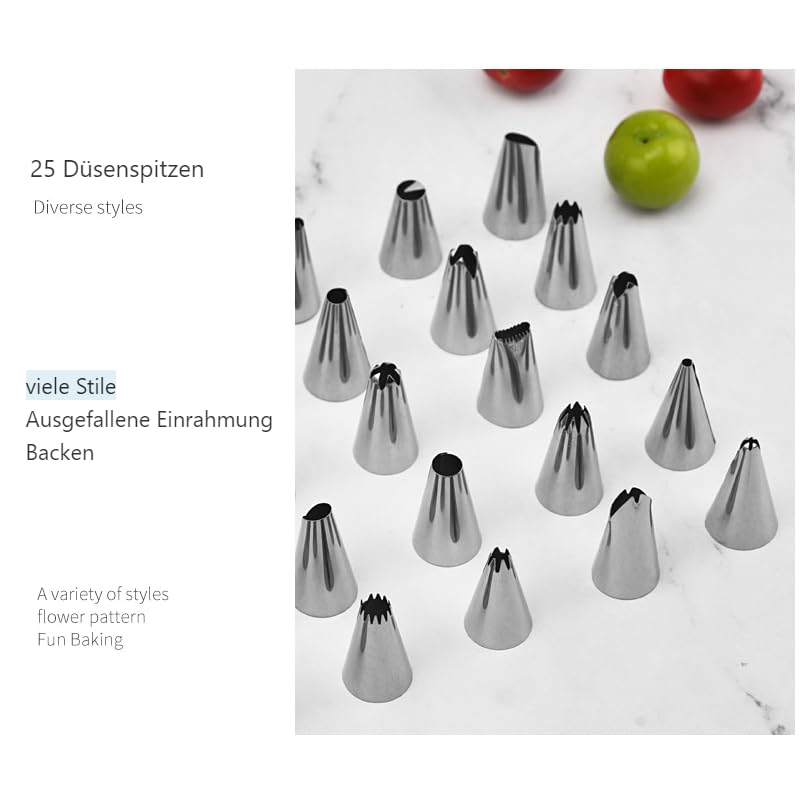 Lot De 25 Douilles à Pâtisserie En Acier Inoxydable - Pour Glaçage, Décoration Gâteaux - Boîte Include