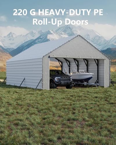 Image of GarveeLife Door Panels with Zippers Tarp for Metal Carport 20x25 ft and 20x20 ft, 2 Pcs Door Panel with 40 Ball Bungees, Gray