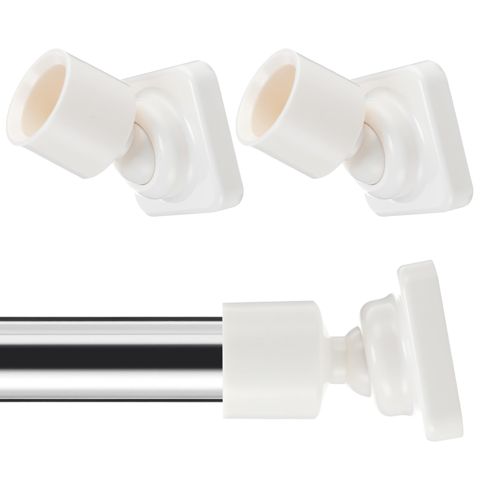 Shower Rod Holders for Wall - Angled 25mm Bracket & Rotation Knob Set, Includes Screws & Plugs for Sloped Ceiling (2, White)