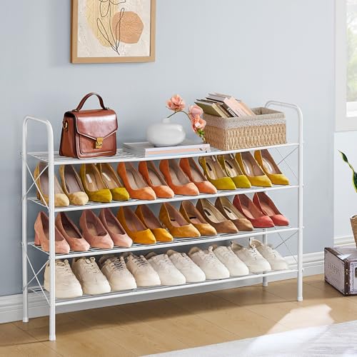 Image of Hoctieon 4 Tier Mesh Style Shoe Rack, Entryway Shoe Shelf, Shoe Storage Organizer, Shoe Rack for Closet, Space Save for Bathroom, Garage, Hallway, Bedroom, Living Room, White