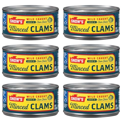 Snow's Wild Caught Minced Clams Canned, 5g Protein Per Serving - Keto Friendly, 99% Fat Free 6.5 oz Can (Pack of 6)