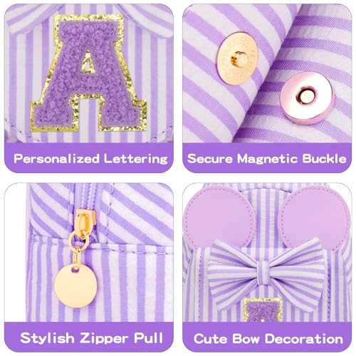 Image of Initial Purse for Girls Kids,Birthday Gifts for 3-8 Years Old | Personalized Crossbody Bag, Small Toddler Sling Bag Cute Fanny Pack, Gift for Daughter Sister Grandkids, Striped Purple A