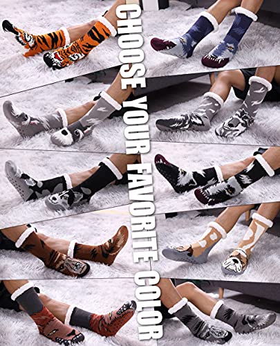 DYW Mens Slipper Socks Animal Fuzzy Non Slip Fluffy Winter Warm Soft Thick Fleece lined Thermal Home Socks (Husky)2