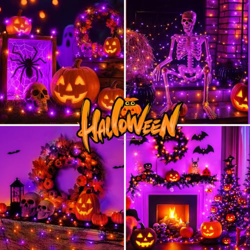Image of btfarm 30 Pack Orange Purple Halloween Fairy Lights Battery Operated 3 Mode