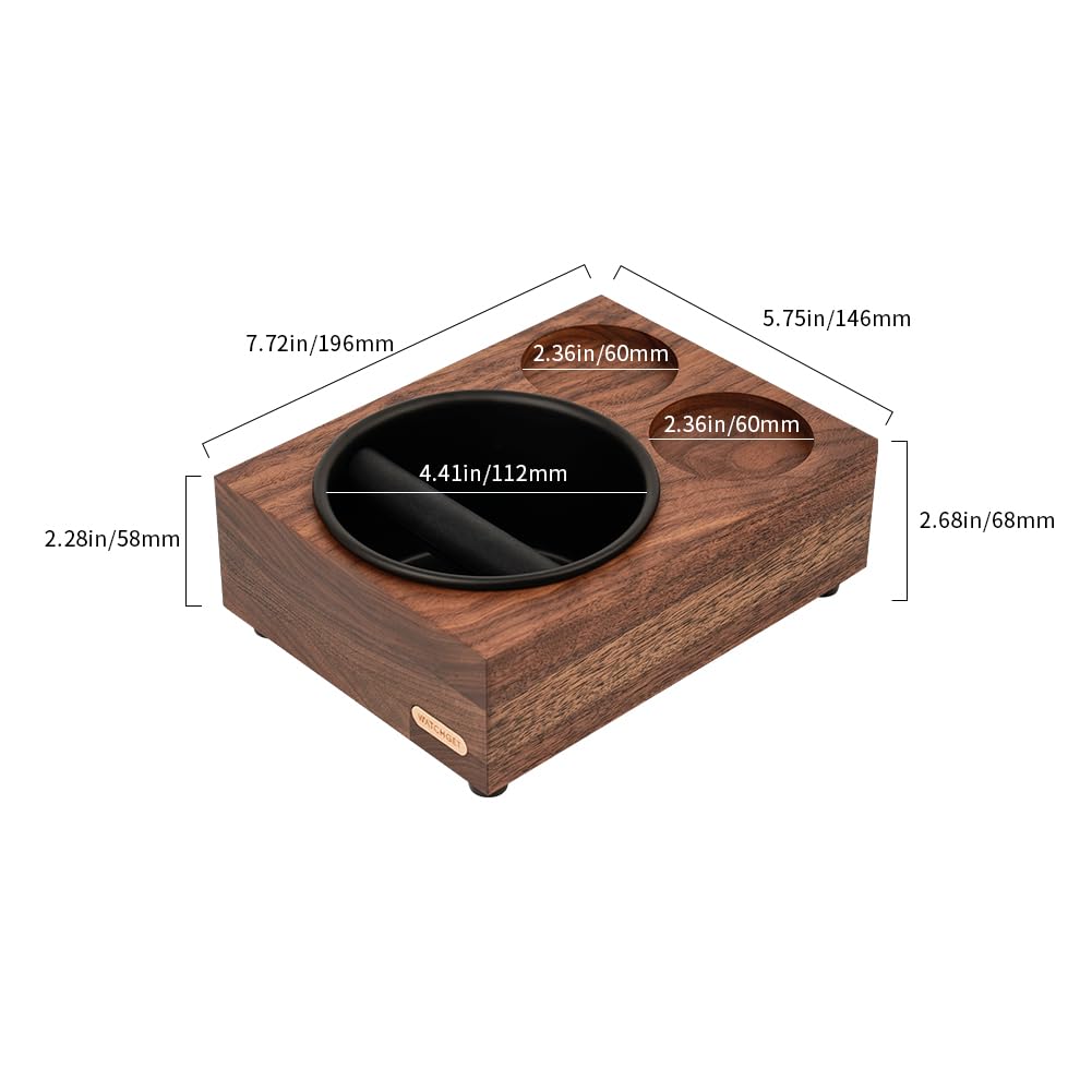 watchget Knock Box Boîte à frapper en bois avec station de tamper pour expresso, boîte de rangement pour café 51/54/58 mm, distributeur de café, accessoires expresso en bois