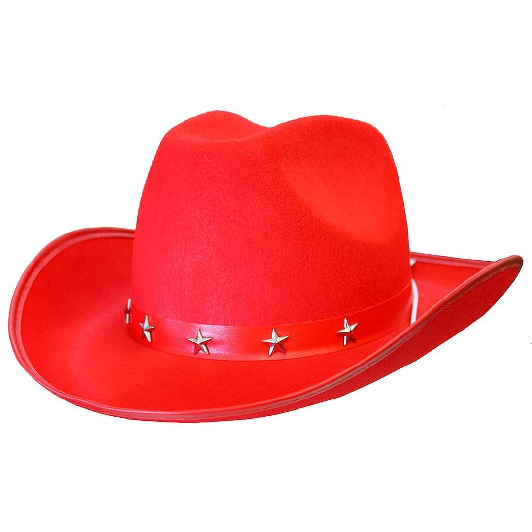 Adults Star Studded Cowboy Hat - Pack of 1 - Red Felt Western Style Hat with Decorative Star Studs - Classic Wild West Fancy Dress Costume Accessory for Parties Festivals Cosplay Cowgirl Events โ image 1