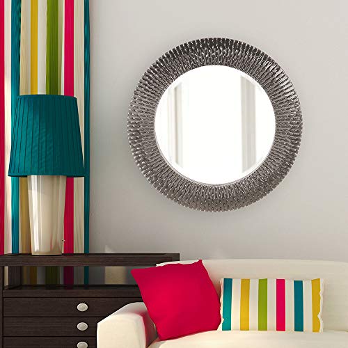 Image of Howard Elliott Collection Bergman Large Round Wall Mirror, Charcoal Gray Finish with Starburst Effect, Modern Decorative Hanging Vanity Mirror for Living Room, Bathroom and Entryway, 32 x 32 Inch