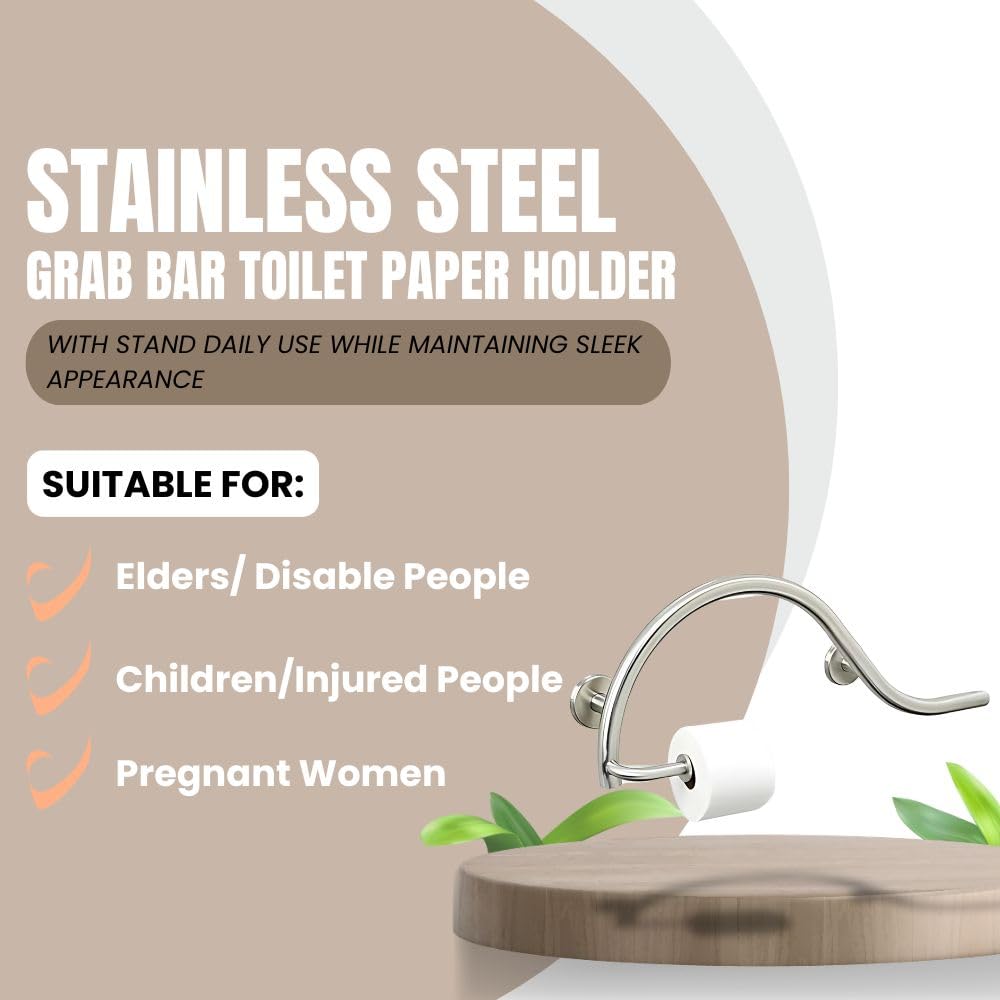 Grab Bar Toilet Paper Holder for Bathroom Safety/304 Stainless Steel/Right/Brushed Finish/ 30