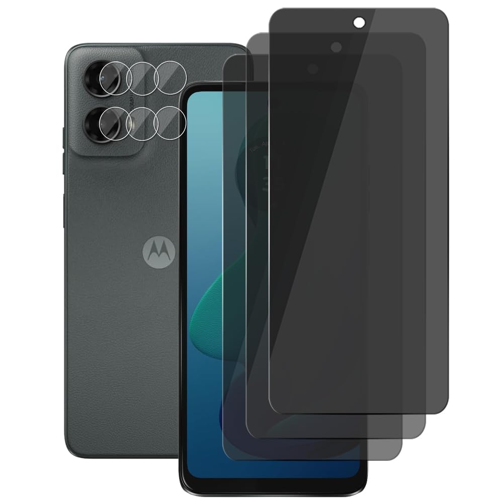 (3+3) - Protector de pantalla de vidrio templado privado antiespía para Motorola Moto G 5G 2024 (3 unidades) y 3 protectores de lente de cámara