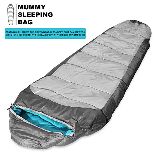 Sleeping Bag Mummy Style - 3 Season - Camping & Outdoors - Grey miniatura 5