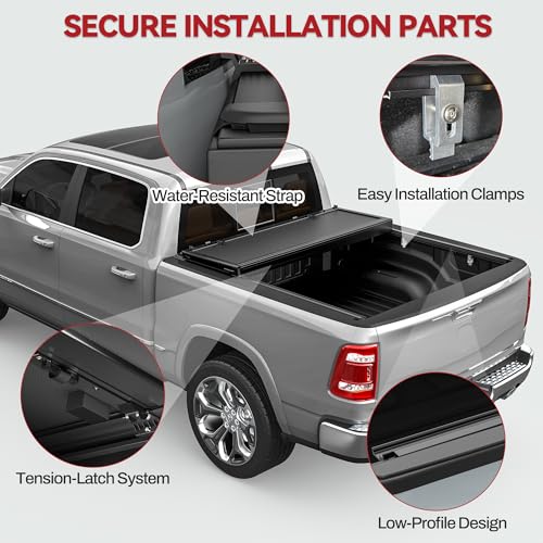 Image of YITAMOTOR Low-Profile Hard Tri-Fold Truck Bed Tonneau Cover Compatible with Ford Ranger 2024 2025 2026, 5 ft Bed