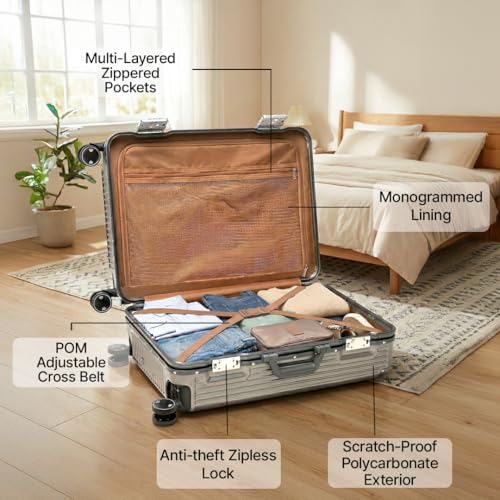 Image of Vertica Hard PC Trolley Luggage, Medium Size, 100% Polycarbonate, Lightweight and Durable, Silent Wheels, Anti-Theft with Aluminium Frame, and 2 TSA Locks, 24-Inch, Granite Haze