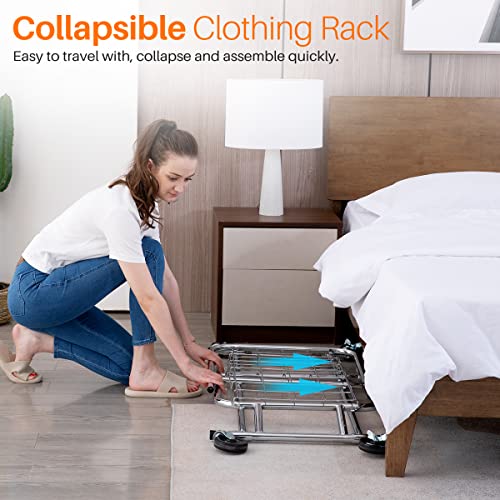 Hokeeper 600 Lbs Commercial Clothing Garment Rack With Shelves Clothing Racks On Wheels Rolling Closet Clothes Rack Heavy Duty Portable Collapsible Adjustable, Chrome Finish #TOP6