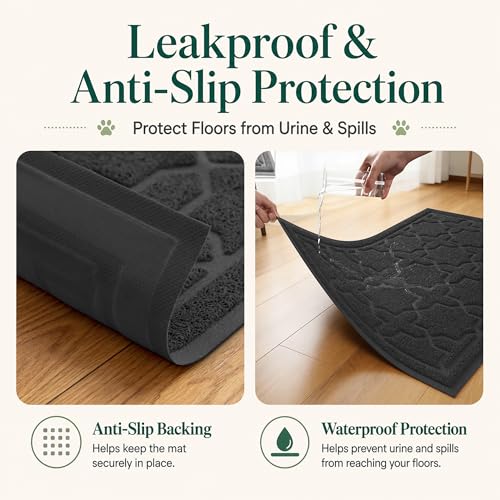 Image of Yimobra Cat Litter Mat, Easy Clean Trapping PVC Mat, 47 inch x 36 inch, Waterproof Backing, Non Slip Bottom, Scatter Control Pad for Litter Box, Black