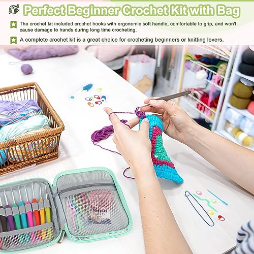 Image of Katech Crochet Hooks Set with Crochet Case, 73 pcs Knitting Accessories Ergonomic Crochet Hook for Making Bag, Glovers, Sock, Colorful Soft Handle Knitting Needles Kits DIY Hand Tool