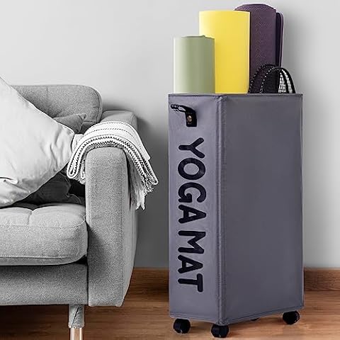 Caroeas Yoga Mat Storage Rack, 27 inches Yoga Mat Holder, Home Gym Equipment Storage, Workout Equipment Organization, Dark Gray Cover